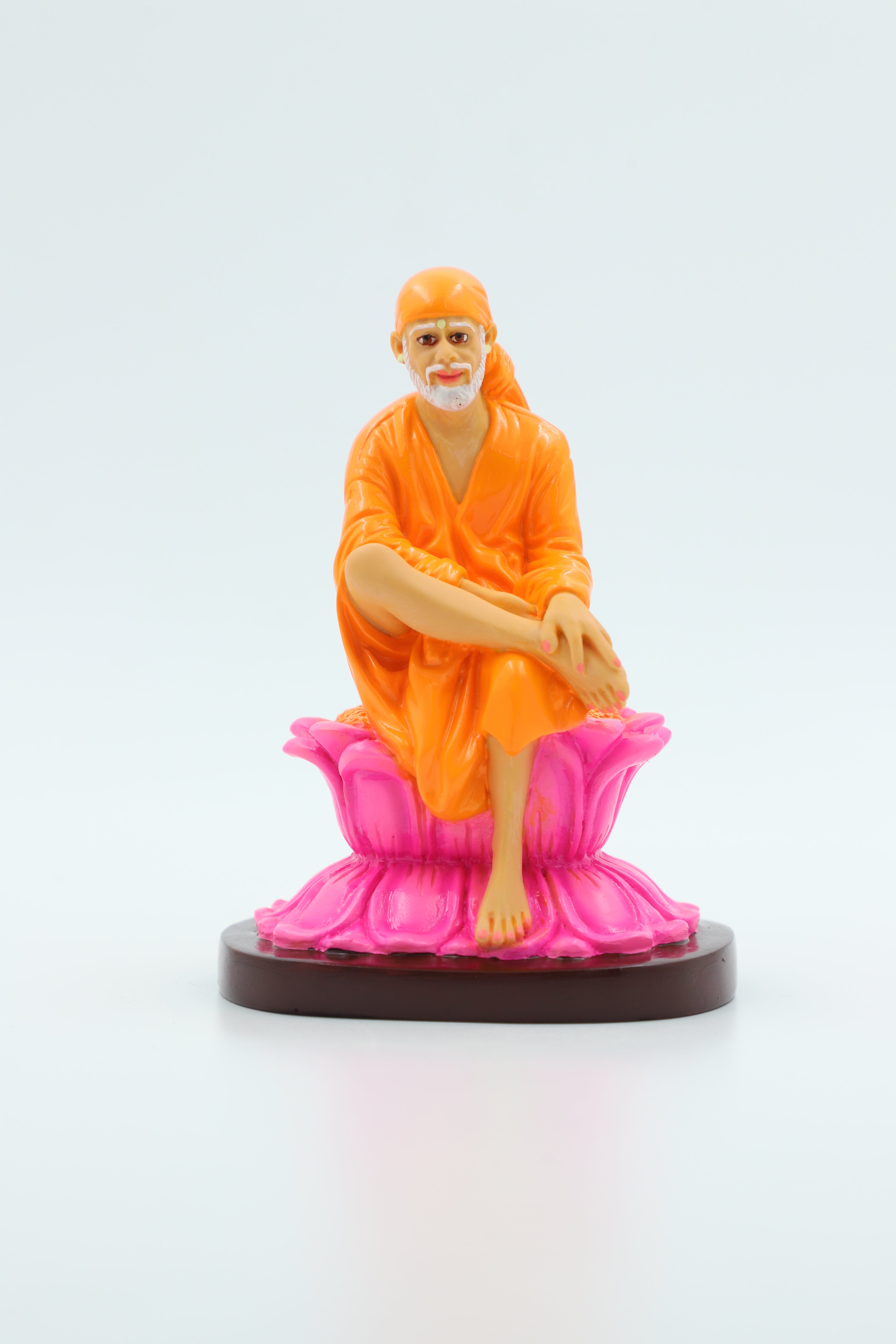 🛕 Hemant Art Shirdi Sai Baba Idol / Statue / Murti – Sitting on Lotus (4.5 Inch Orange)